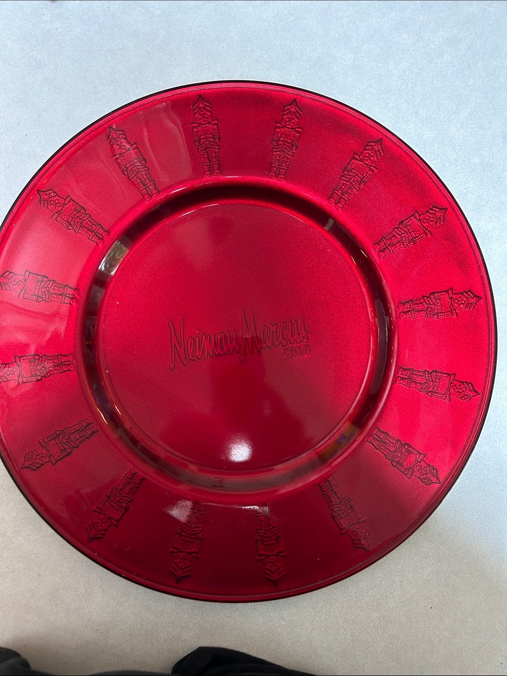 Neiman Marcus Ruby Red Embossed Nutcracker Platter 2010